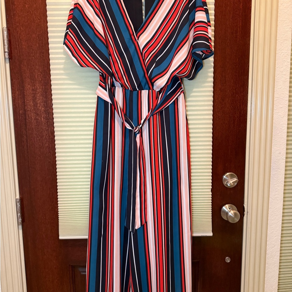 Leith Multicolor Striped V-Neck Jumpsuit Size Medium